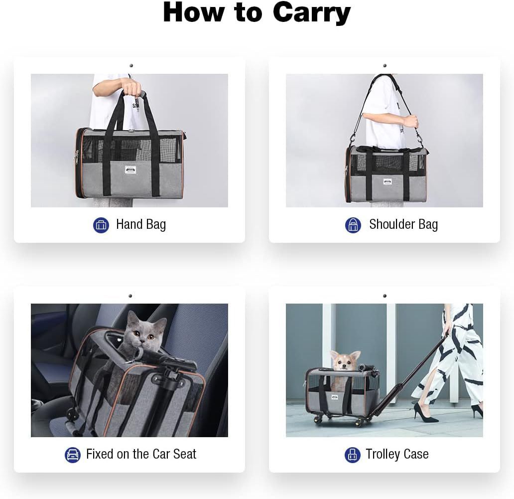 Dog Carriers & Travel Products Handbag Small Dog Pet Polyester Rolling For Cats Dogs Bags Pet Crate Travel Outdoor Use - Black